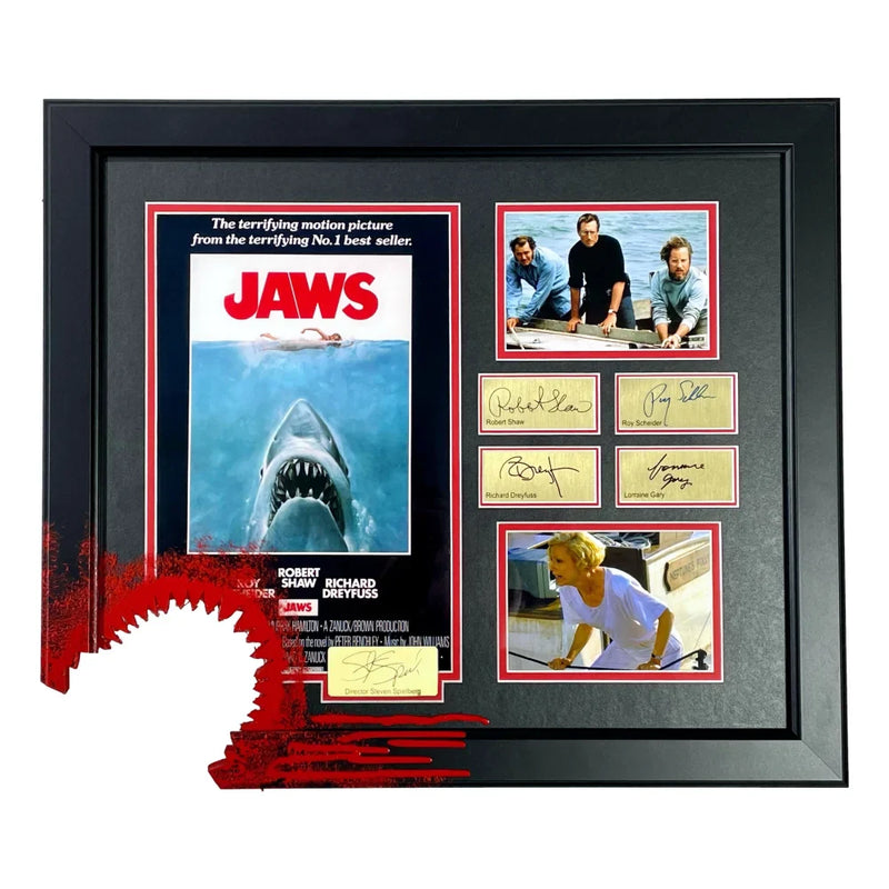 Jaws Bloody Shark Bite Framed Movie Poster Facsimile Cast Signed Collage Photo