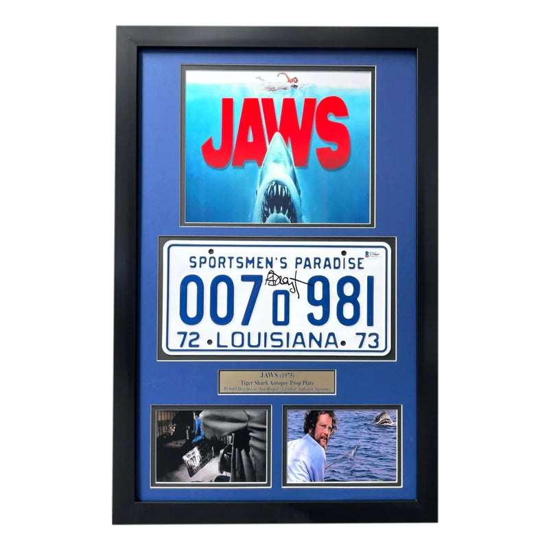 "Jaws" Richard Dreyfuss Signed Autopsy License Plate Framed Memorabilia BAS COA