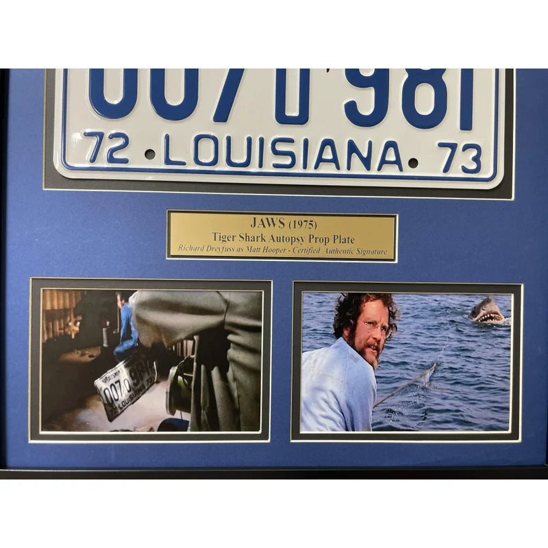 "Jaws" Richard Dreyfuss Signed Autopsy License Plate Framed Memorabilia BAS COA