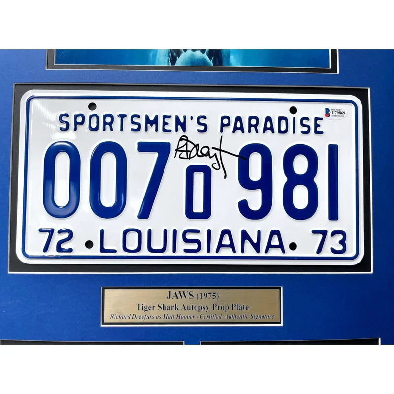 "Jaws" Richard Dreyfuss Signed Autopsy License Plate Framed Memorabilia BAS COA