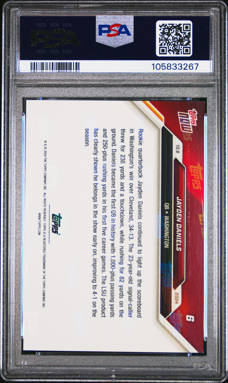 PSA 10 Jayden Daniels 2024 Topps Now #6 Purple #19/25 Rookie Card Washington Commanders