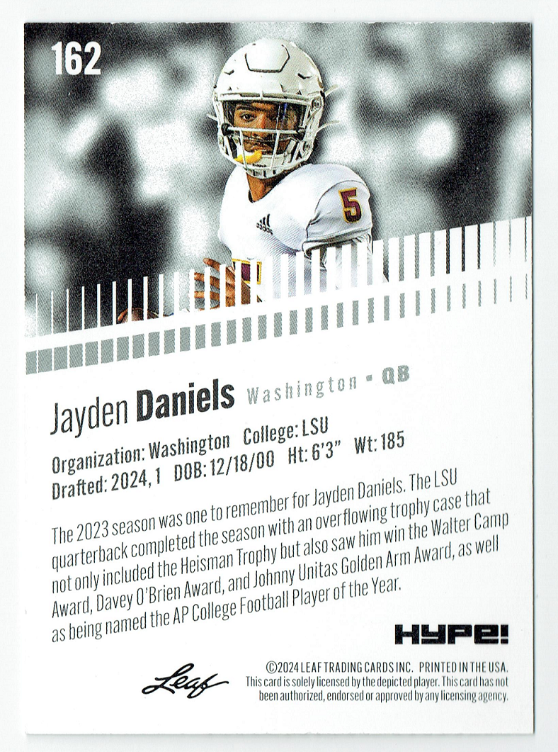 Mint Jayden Daniels 2024 Leaf HYPE! #LH-162 Only 5000 Made Rookie Card Washington Commanders