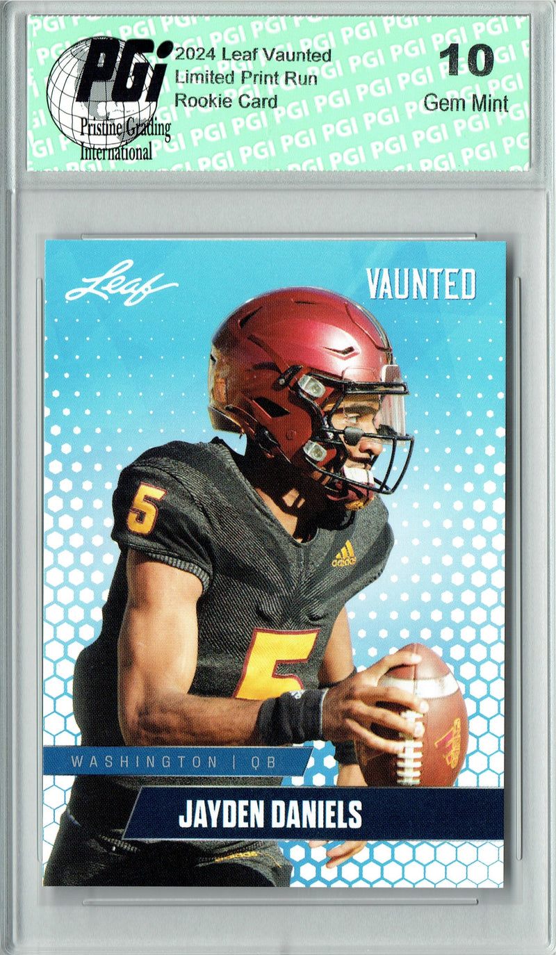 Jayden Daniels Rookie Card Washington PGI 10 Gem Mint Football Trading Card 2024 Leaf Vaunted #V-07 Debut Collection