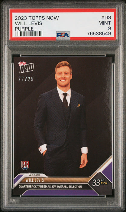 PSA 9 MINT Will Levis 2023 Topps Now #D3 Rookie Card Draft Night Purple #22/25