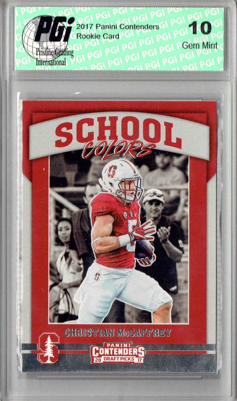 Christian McCaffrey 2017 Contenders #7 School Colors Rookie Card PGI 10
