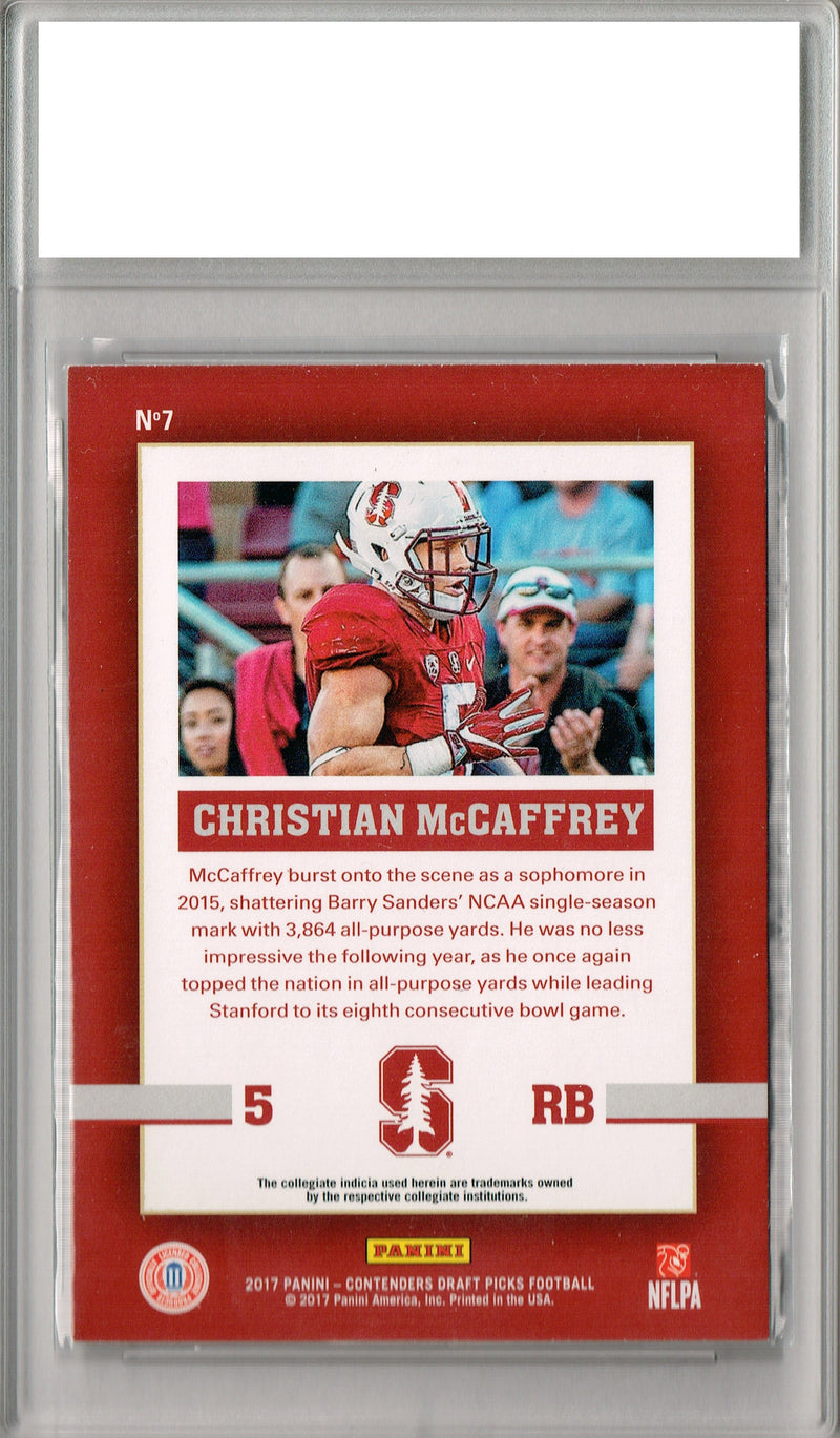 Christian McCaffrey 2017 Contenders #7 School Colors Rookie Card PGI 10