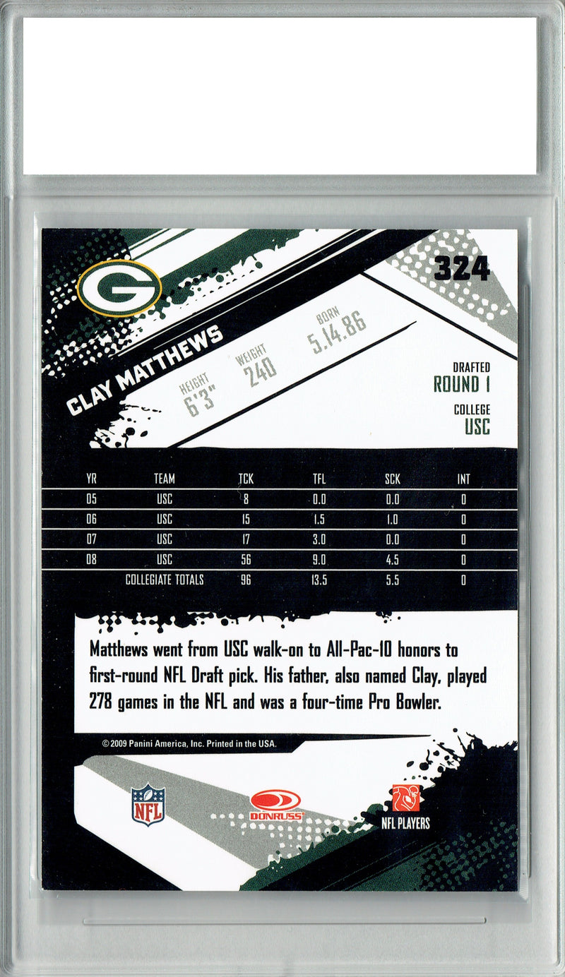 Clay Matthews 2009 Score Rookie Card #324 Packers PGI 10