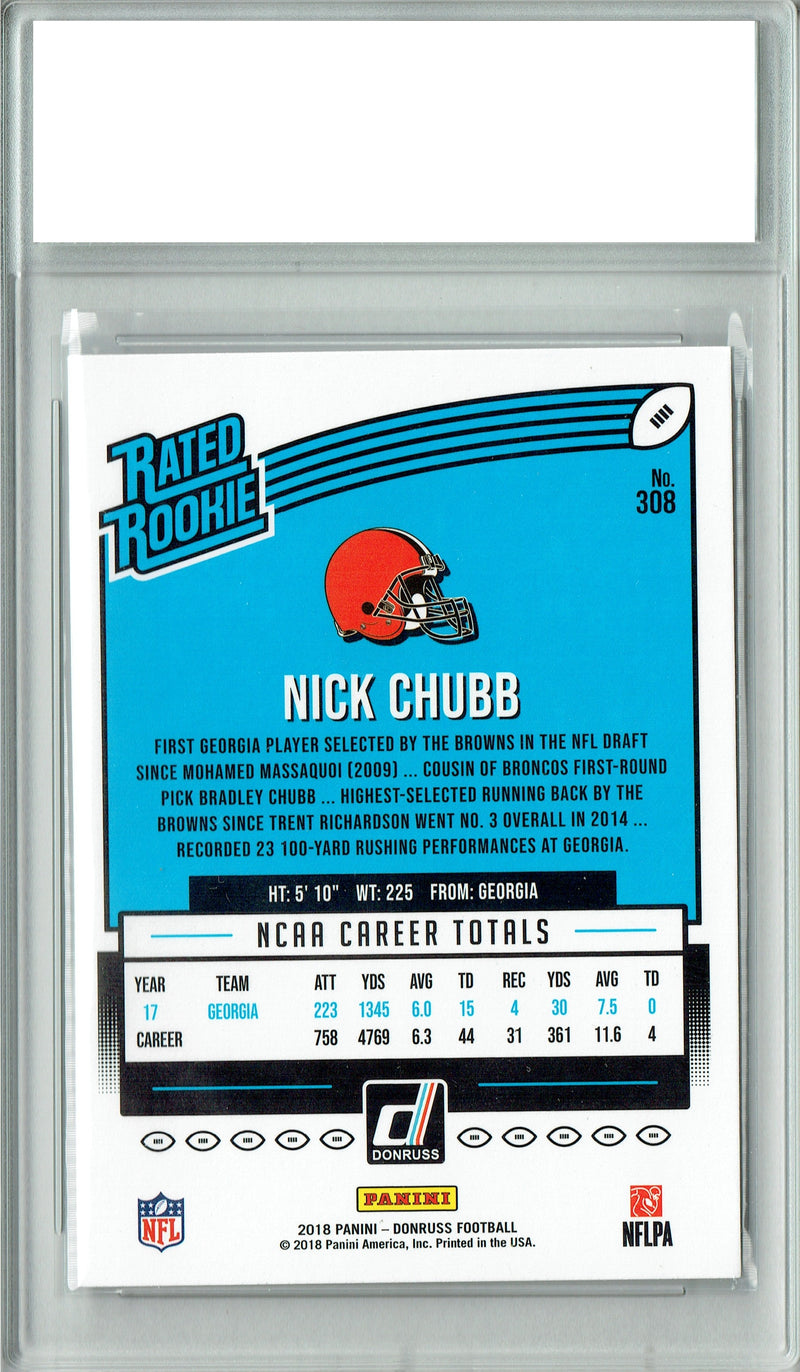 Nick Chubb 2018 Donruss Football #308 Rated Rookie Card PGI 10