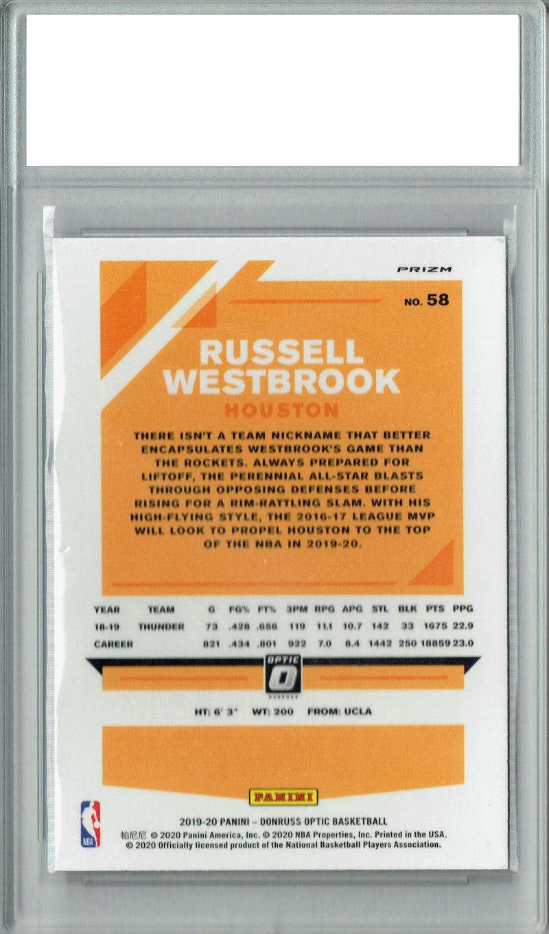 Russell Westbrook 2019 Optic #58 Fanatics Rare Silver Wave SP Card PGI 10
