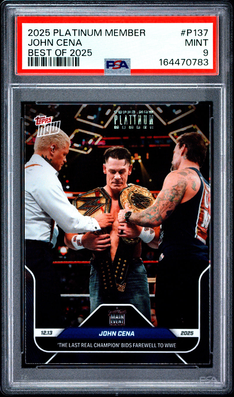 PSA 9 John Cena 2025 Topps Now #P137 Platinum Member Best Of, Rare WWE Trading Card