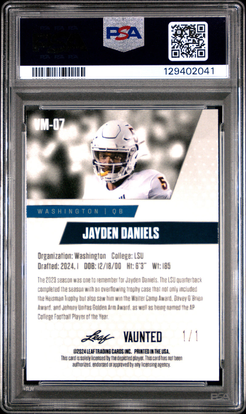 PSA 10 Jayden Daniels 2024 Leaf Vaunted Metal #VM-07 Gold Superprismatic 1/1 Rookie Card Washington Commanders