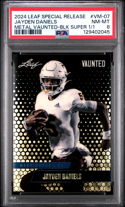PSA 8 Jayden Daniels 2024 Leaf Vaunted Metal #VM-07 Black Superprismatic 1/1 Rookie Card