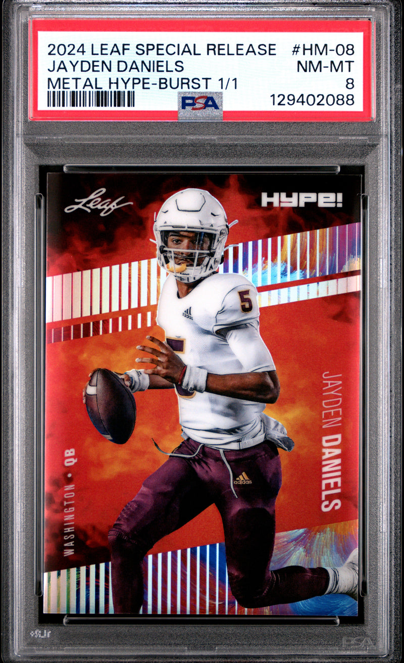 PSA 8 Jayden Daniels 2024 Leaf HYPE! Metal #HM-08 Burst 1/1 Rookie Card Washington Commanders