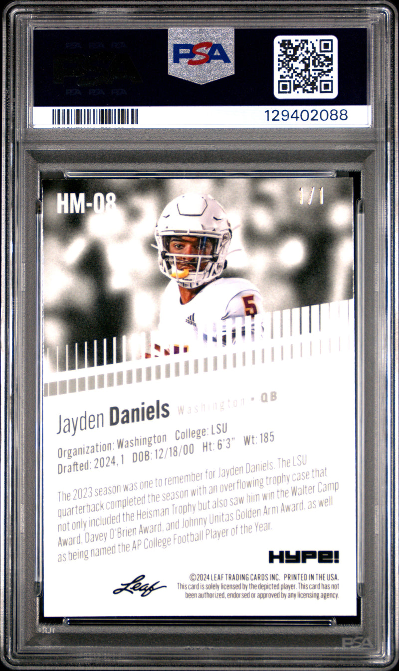 PSA 8 Jayden Daniels 2024 Leaf HYPE! Metal #HM-08 Burst 1/1 Rookie Card Washington Commanders