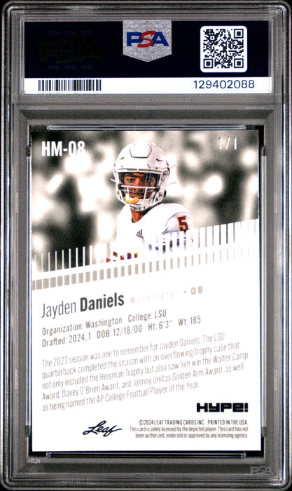 PSA 8 Jayden Daniels 2024 Leaf HYPE! Metal #HM-08 Burst 1/1 Rookie Card
