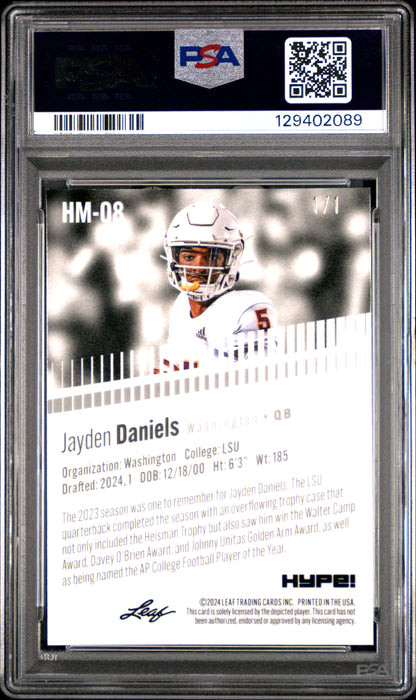 PSA 8 Jayden Daniels 2024 Leaf HYPE! Metal #HM-08 Matrix 1/1 Rookie Card