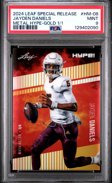 PSA 9 Jayden Daniels 2024 Leaf HYPE! Metal #HM-08 Gold 1/1 Rookie Card