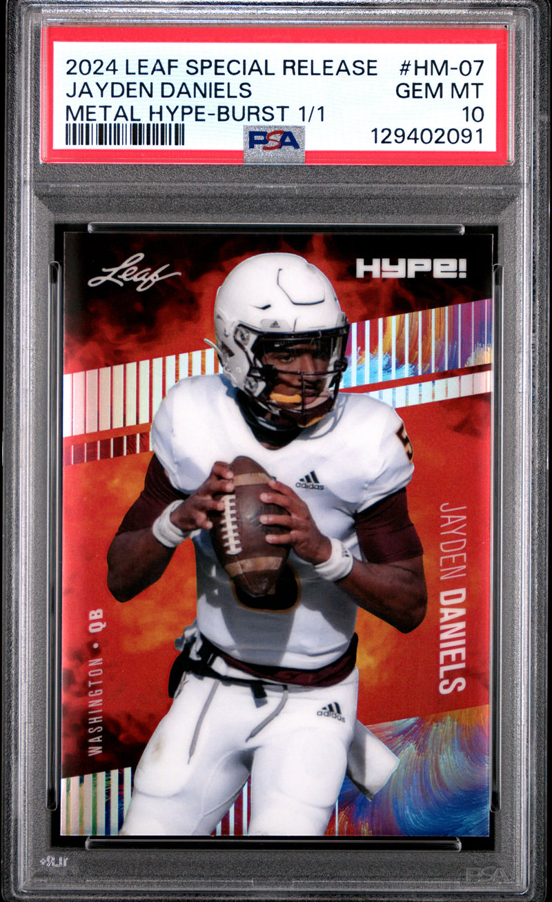 PSA 10 Jayden Daniels 2024 Leaf HYPE! Metal #HM-07 Burst 1/1 Rookie Card Washington Commanders