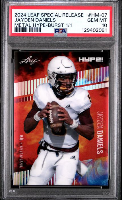 PSA 10 Jayden Daniels 2024 Leaf HYPE! Metal #HM-07 Burst 1/1 Rookie Card