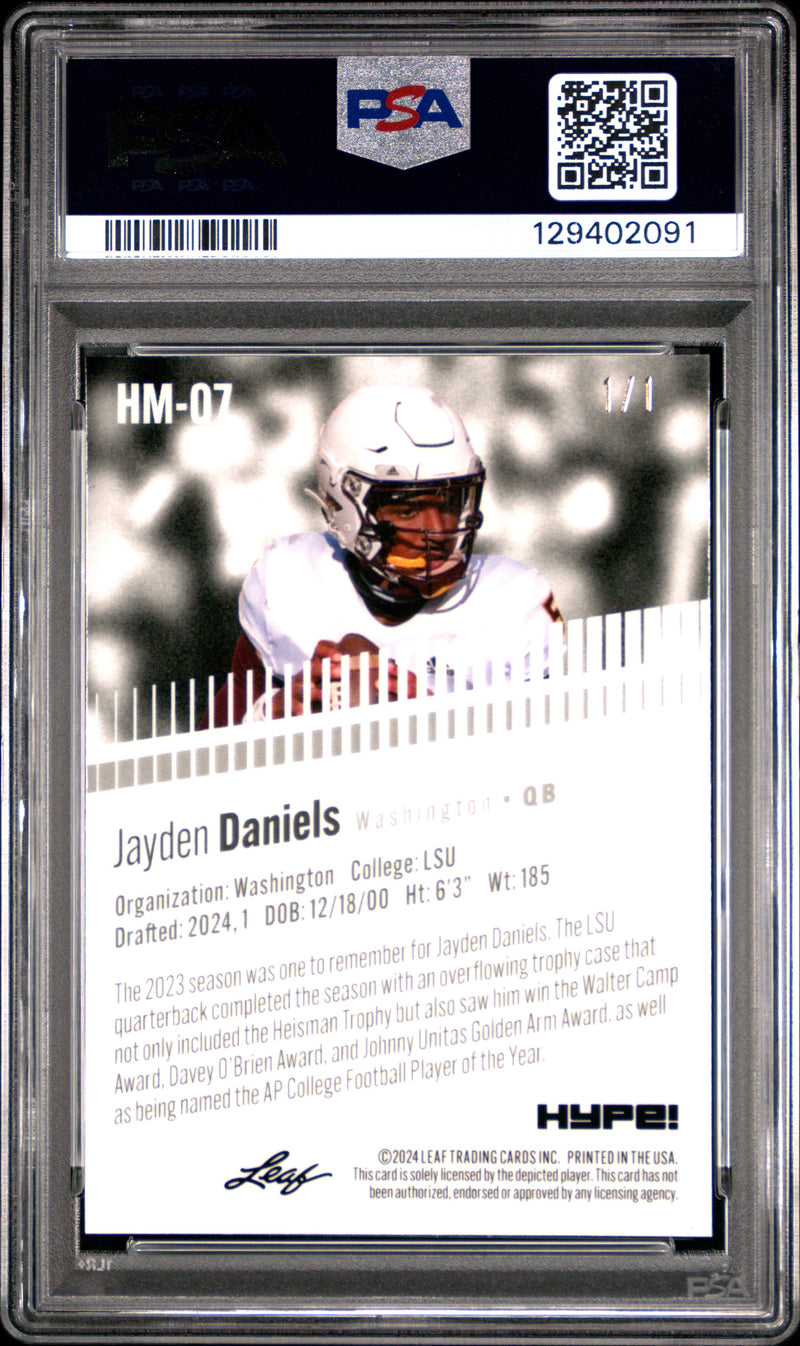 PSA 10 Jayden Daniels 2024 Leaf HYPE! Metal #HM-07 Burst 1/1 Rookie Card Washington Commanders