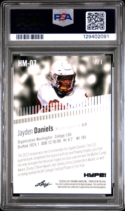PSA 10 Jayden Daniels 2024 Leaf HYPE! Metal #HM-07 Burst 1/1 Rookie Card
