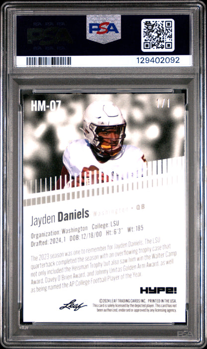 PSA 8 Jayden Daniels 2024 Leaf HYPE! Metal #HM-07 Matrix 1/1 Rookie Card