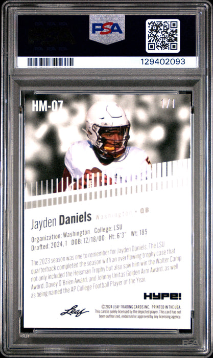 PSA 8 Jayden Daniels 2024 Leaf HYPE! Metal #HM-07 Neon 1/1 Rookie Card