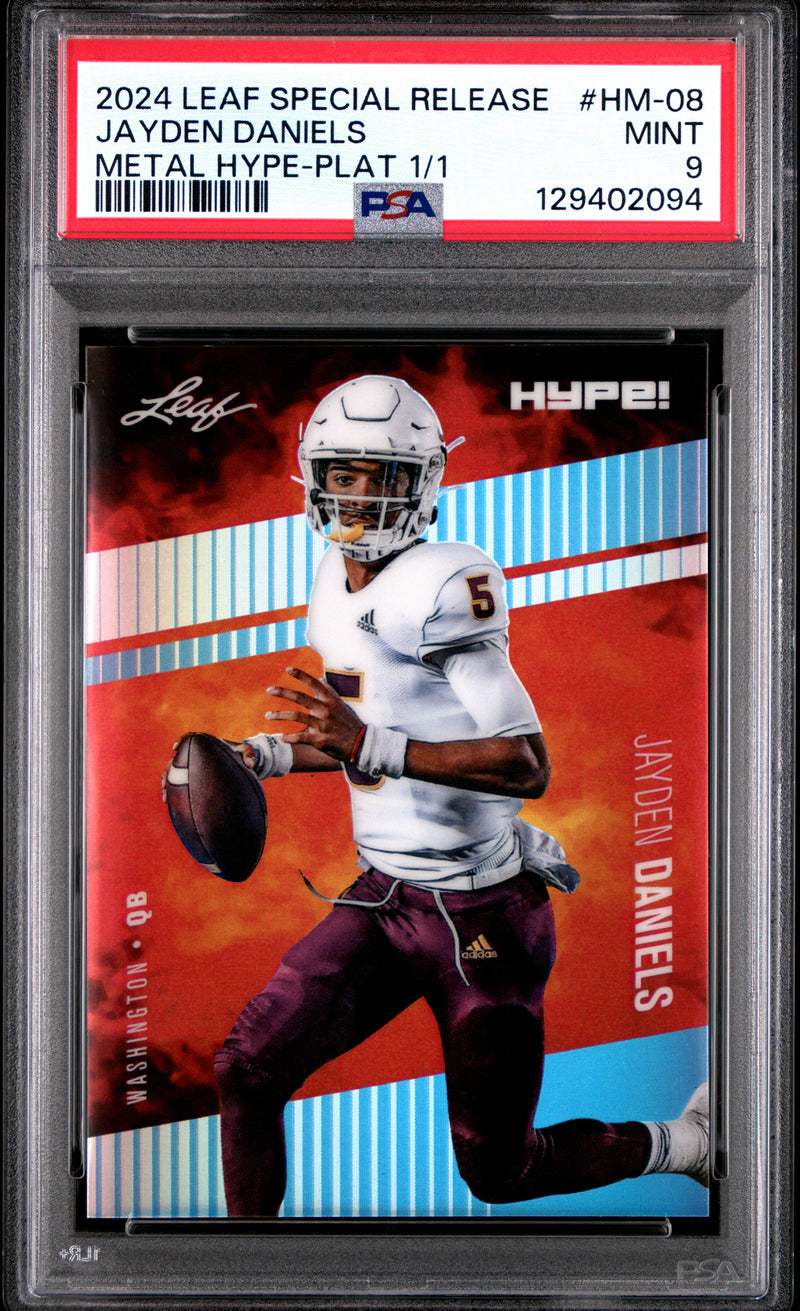 PSA 9 Jayden Daniels 2024 Leaf HYPE! Metal #HM-08 Platinum 1/1 Rookie Card Washington Commanders
