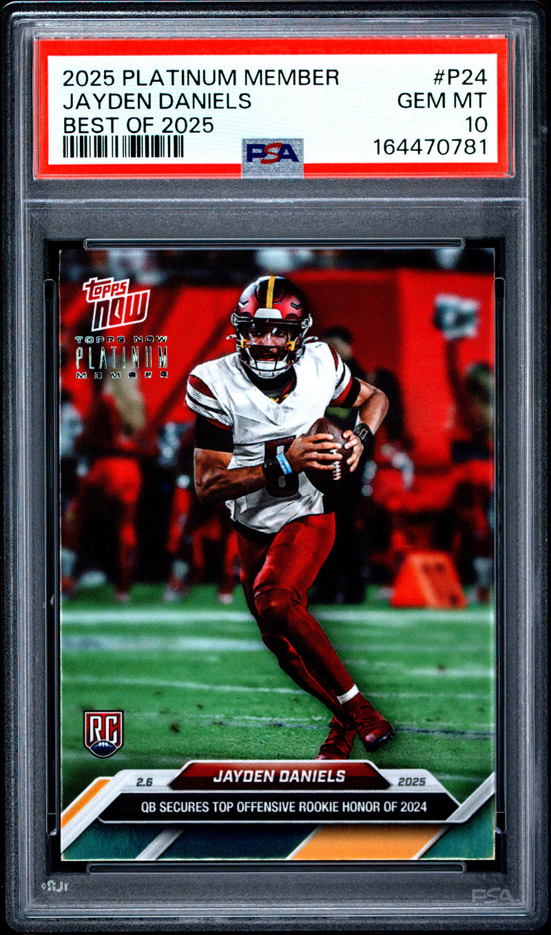 Jayden Daniels Rookie Card 2025 Topps Now #P24 Platinum Member Best Of, PSA 10, Washington Commanders Football