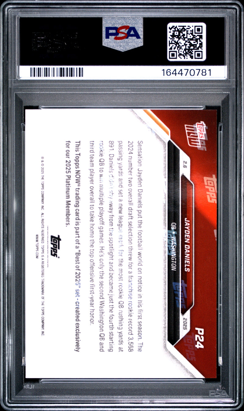 Jayden Daniels Rookie Card 2025 Topps Now #P24 Platinum Member Best Of, PSA 10, Washington Commanders Football