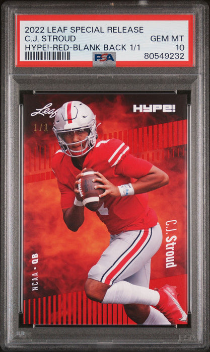 PSA 10 C.J. Stroud 2022 Leaf Hype! #81 Red Blank Back 1/1 Rookie Card Houston Texans