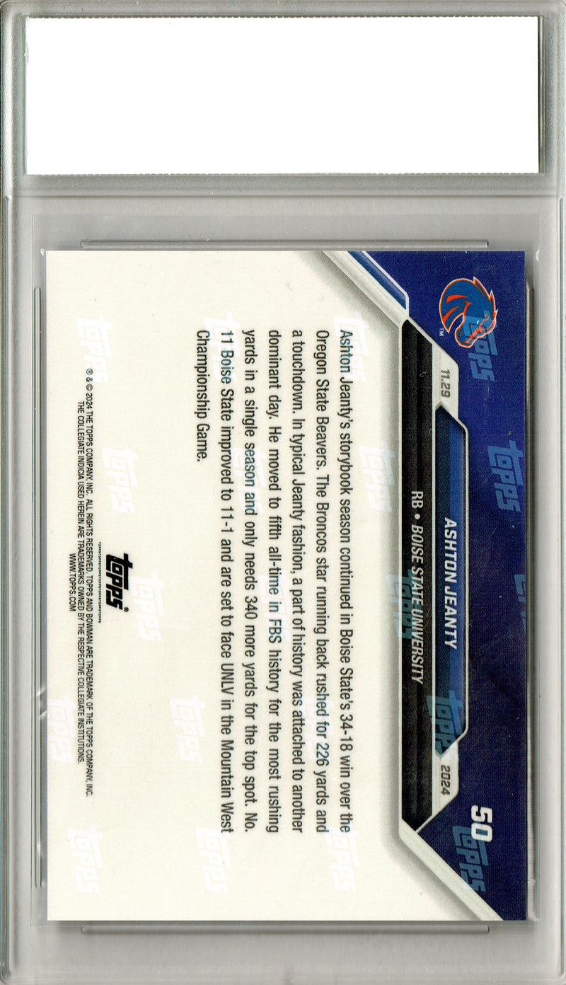 Ashton Jeanty Rookie Card 2024 Bowman University Now #50 PRISTINE, PGI 10, Las Vegas Raiders Football