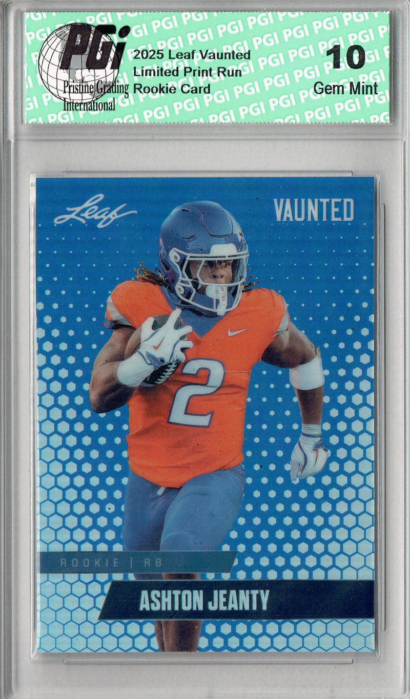 Ashton Jeanty Rookie Card Boise St / Las Vegas PGI 10 Football Trading Card 2025 Leaf Vaunted Metal #VM-07 Blue 20 Made