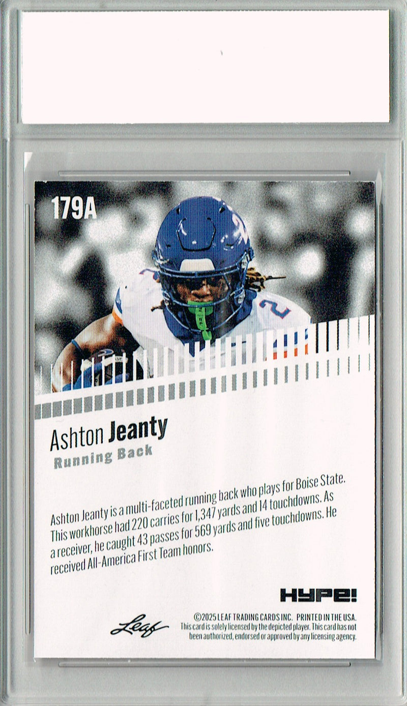 Ashton Jeanty Rookie Card Boise St / Las Vegas PGI 10 Football Trading Card 2025 Leaf HYPE! #179A Gold 25 Made