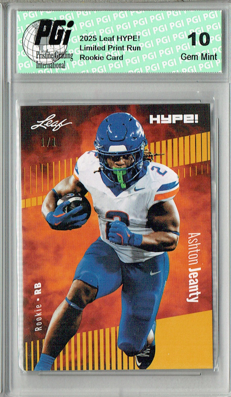 Ashton Jeanty Rookie Card Boise St / Las Vegas PGI 10 Football Trading Card 2025 Leaf HYPE! #179A Gold Blank Back 1/1