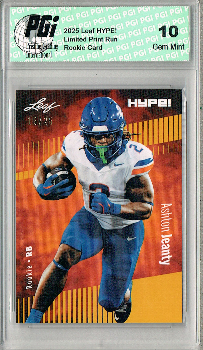 Ashton Jeanty Rookie Card Boise St / Las Vegas PGI 10 Football Trading Card 2025 Leaf HYPE! #179A Gold 25 Made