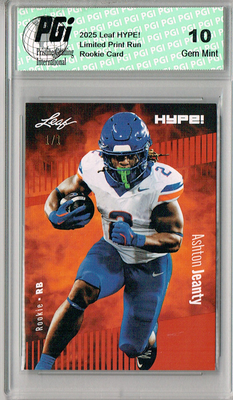 Ashton Jeanty Rookie Card Boise St / Las Vegas PGI 10 Football Trading Card 2025 Leaf HYPE! #179A Masterpiece 1 of 1
