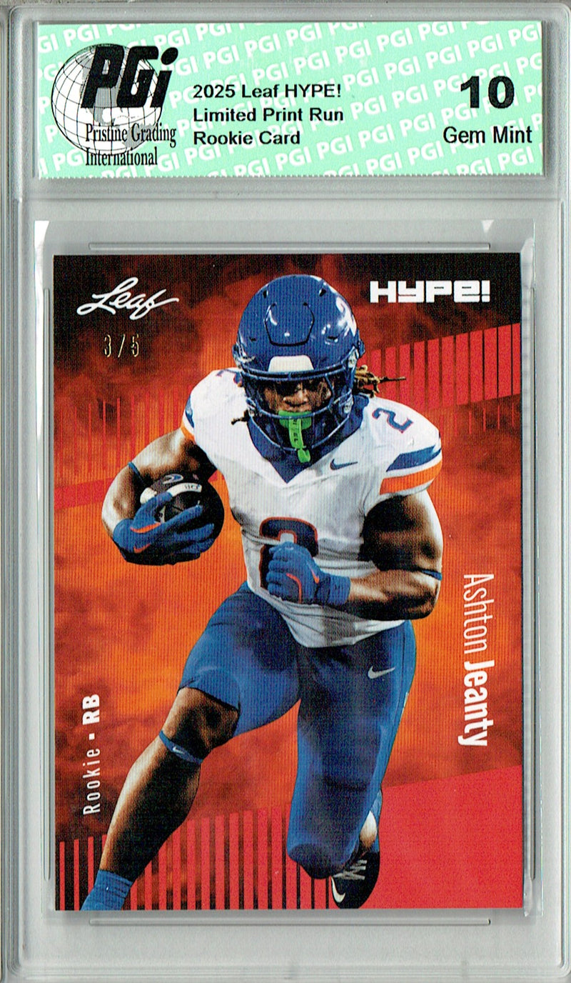 Ashton Jeanty Rookie Card Boise St / Las Vegas PGI 10 Football Trading Card 2025 Leaf HYPE! #179A Red 5 Made