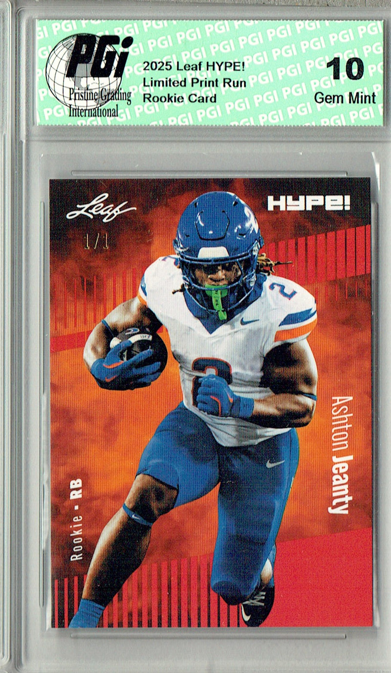 Ashton Jeanty Rookie Card Boise St / Las Vegas PGI 10 Football Trading Card 2025 Leaf HYPE! #179A Red Blank Back 1/1