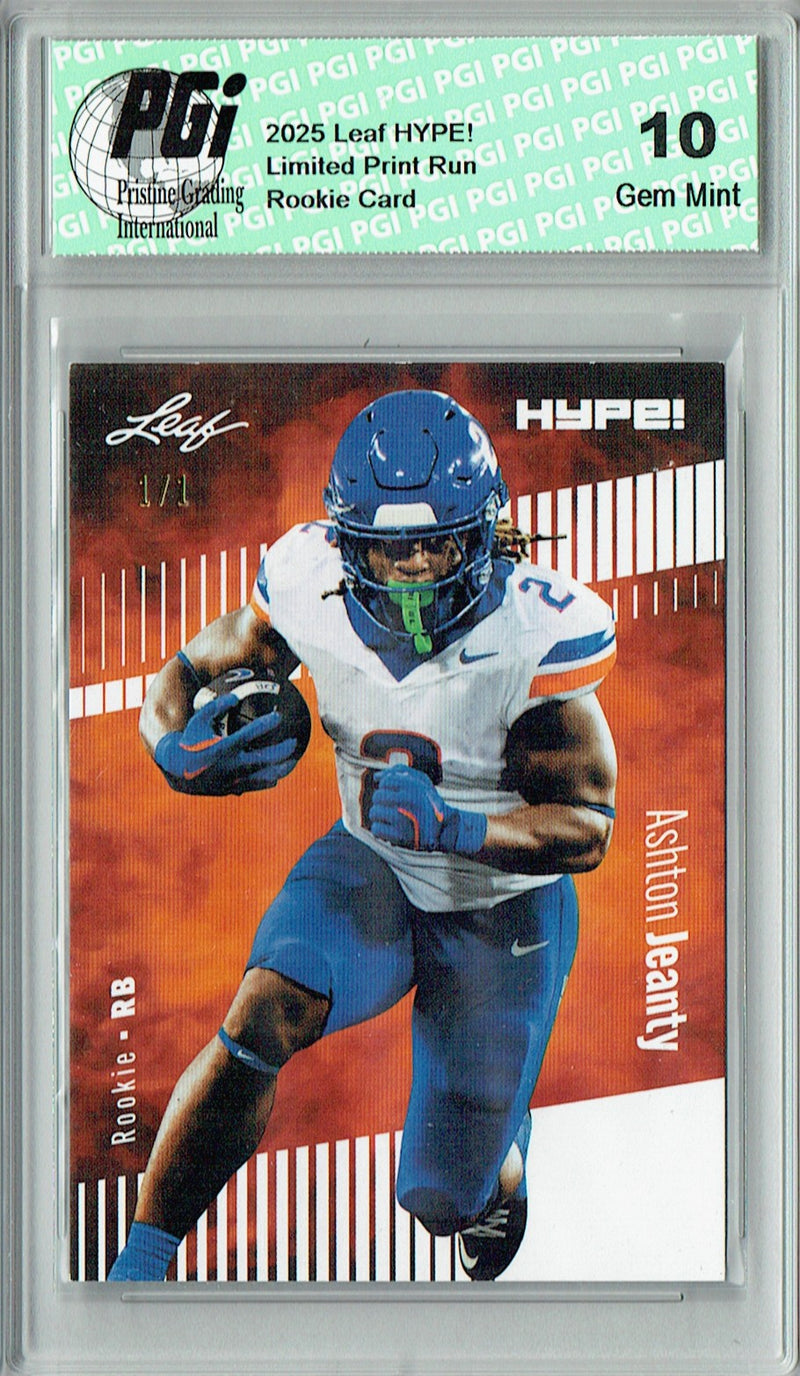 Ashton Jeanty Rookie Card Boise St / Las Vegas PGI 10 Football Trading Card 2025 Leaf HYPE! #179A White Blank Back 1/1
