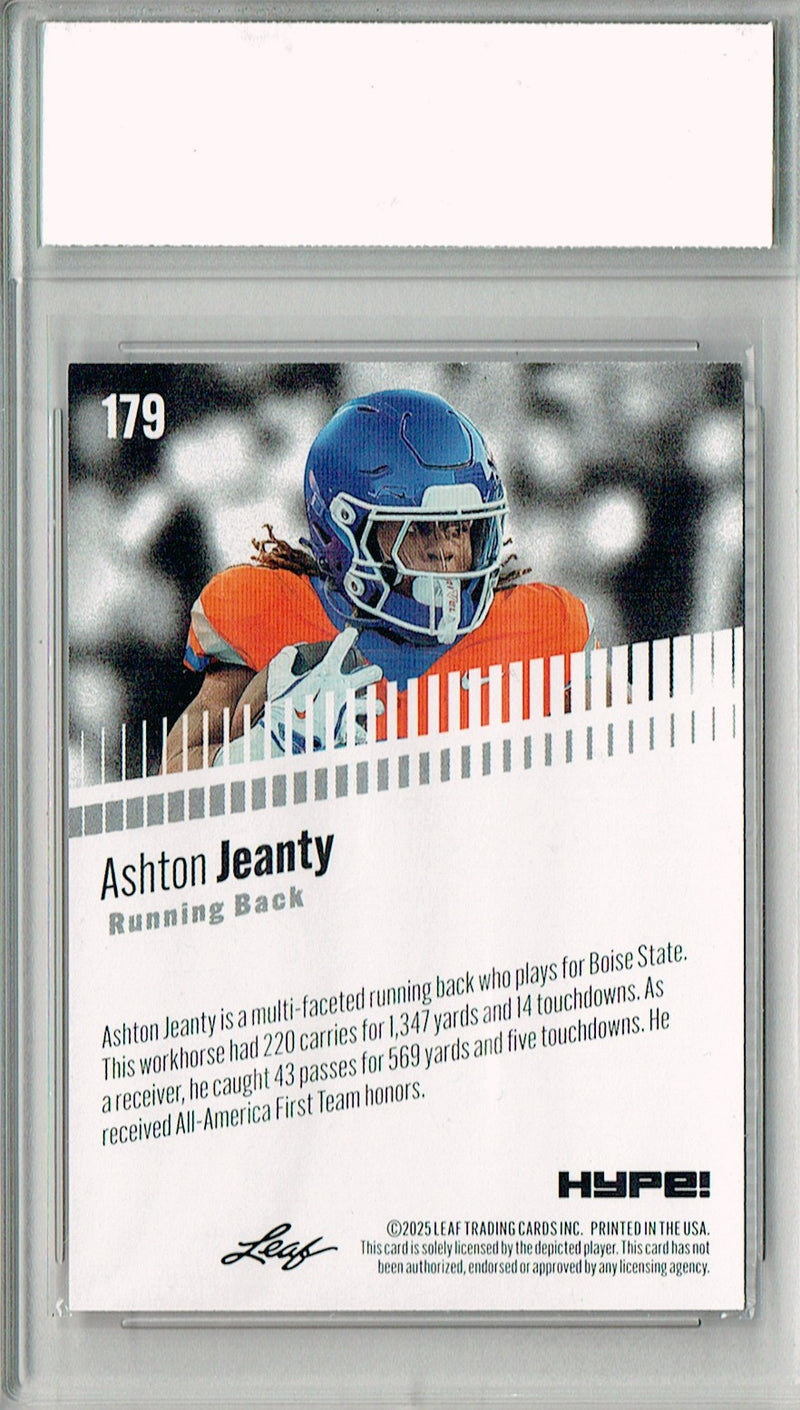 Ashton Jeanty Rookie Card Boise St / Las Vegas PGI 10 Football Trading Card 2025 Leaf HYPE! #179 Purple 10 Made