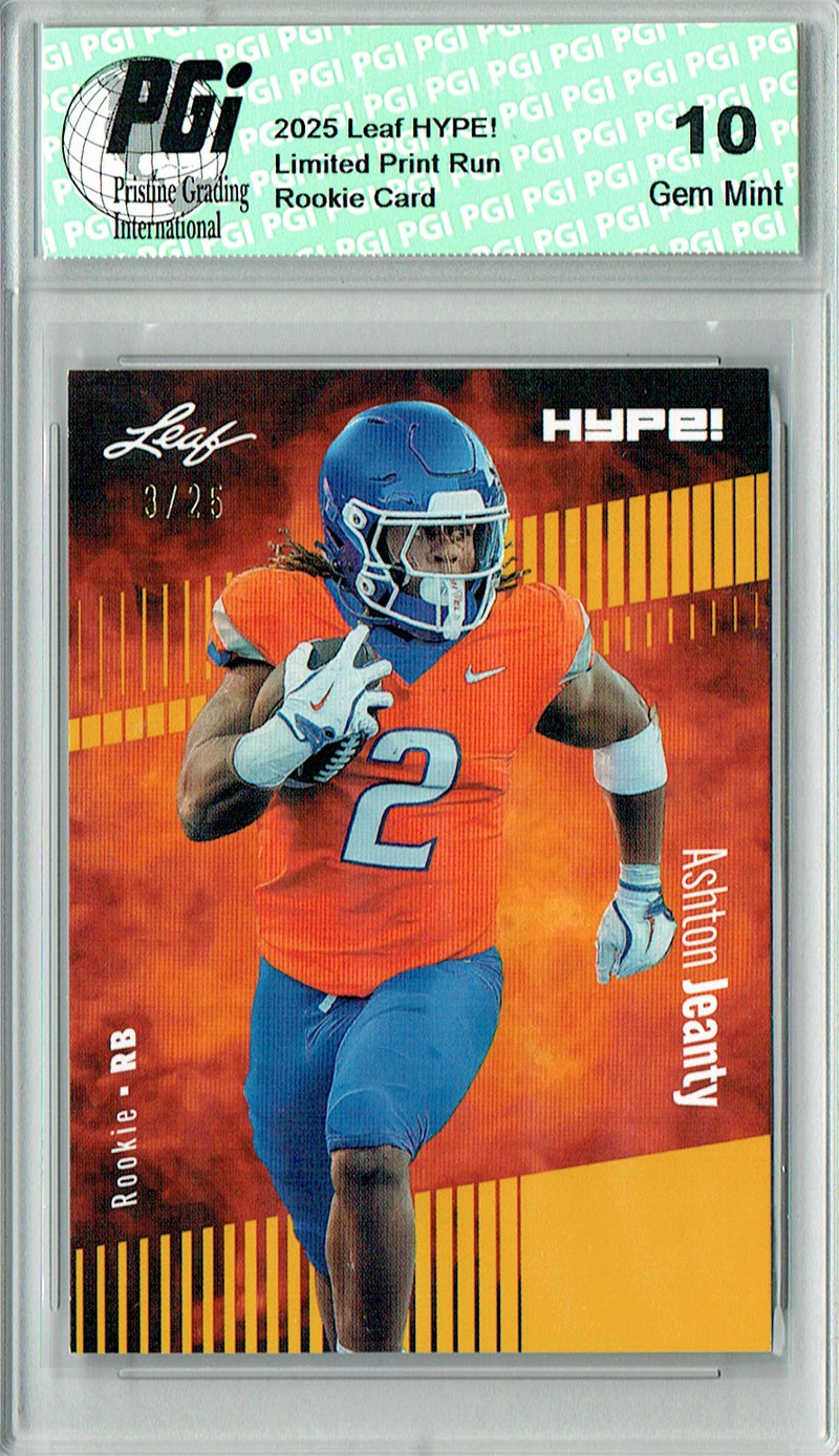 Ashton Jeanty Rookie Card Boise St / Las Vegas PGI 10 Football Trading Card 2025 Leaf HYPE! #179 Gold 25 Made