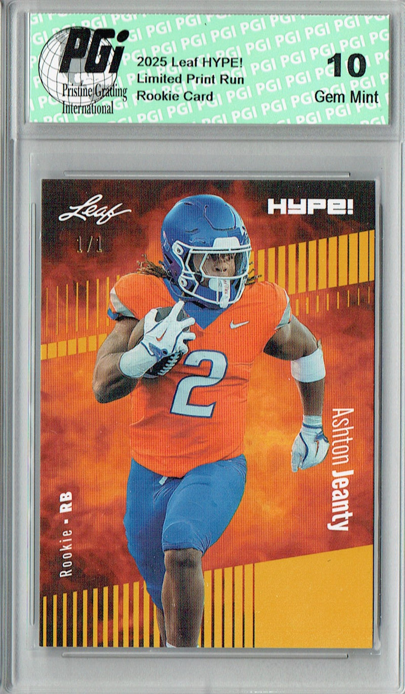 Ashton Jeanty Rookie Card Boise St / Las Vegas PGI 10 Football Trading Card 2025 Leaf HYPE! #179 Gold Blank Back 1/1