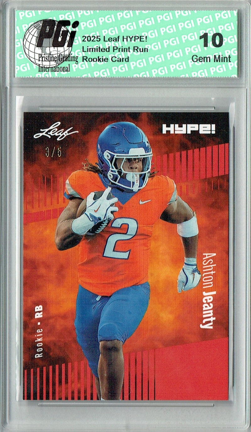 Ashton Jeanty Rookie Card Boise St / Las Vegas PGI 10 Football Trading Card 2025 Leaf HYPE! #179 Red 5 Made