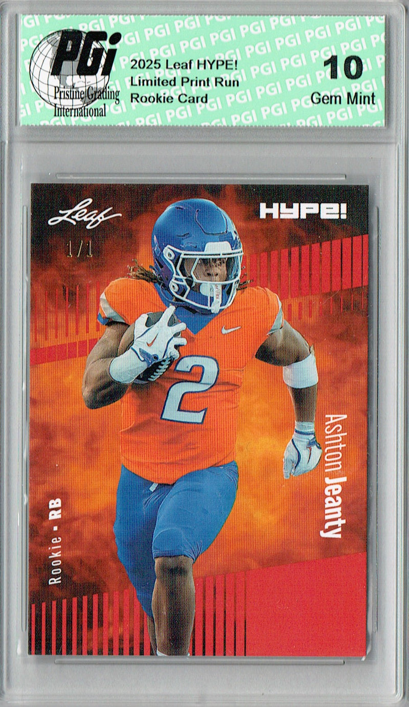 Ashton Jeanty Rookie Card Boise St / Las Vegas PGI 10 Football Trading Card 2025 Leaf HYPE! #179 Red Blank Back 1/1
