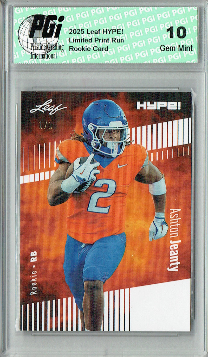 Ashton Jeanty Rookie Card Boise St / Las Vegas PGI 10 Football Trading Card 2025 Leaf HYPE! #179 White Blank Back 1/1