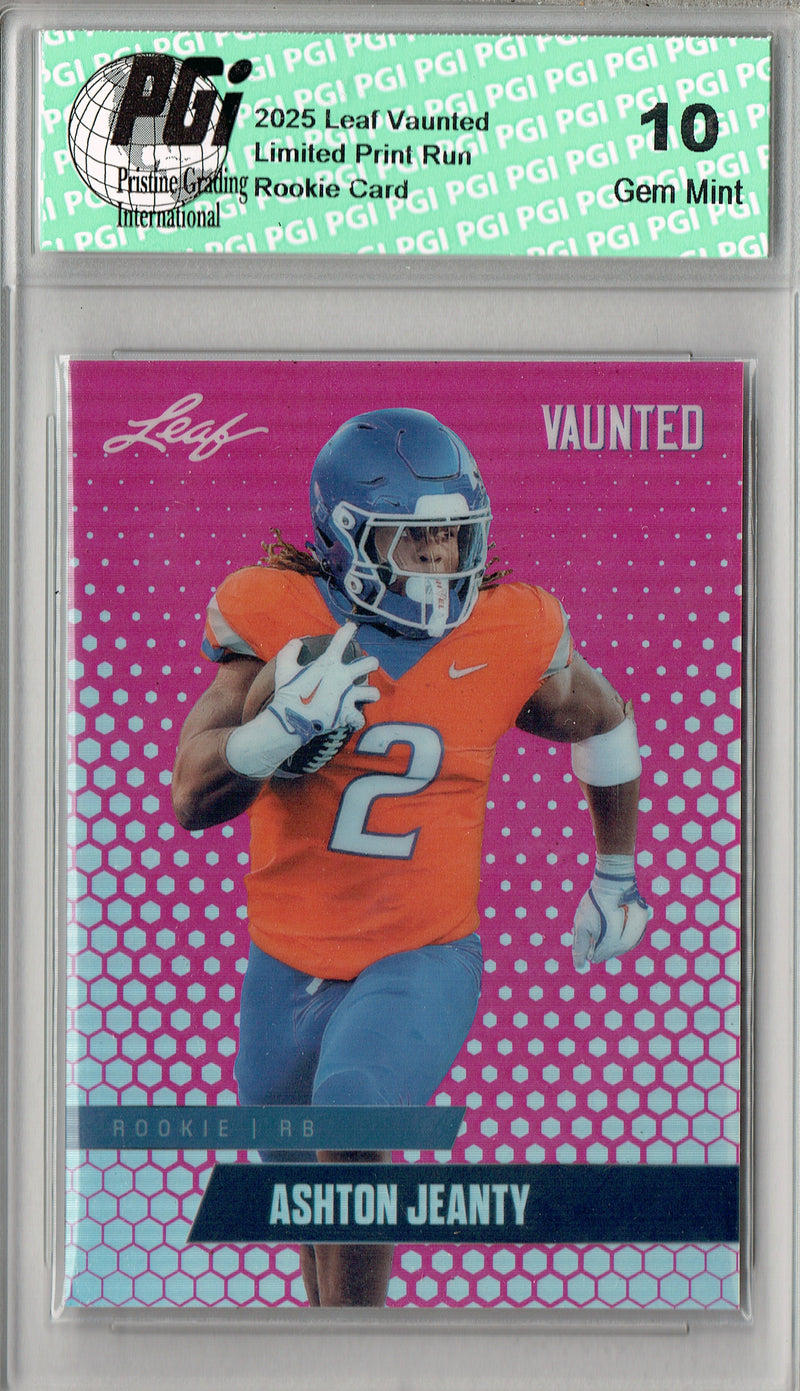 Ashton Jeanty Rookie Card Boise St / Las Vegas PGI 10 Football Trading Card 2025 Leaf Vaunted Metal #VM-07 Pink 10 Made