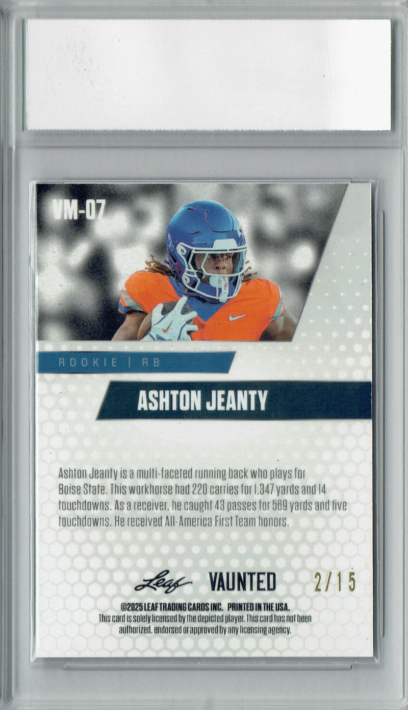 Certified Mint+ Ashton Jeanty 2025 Leaf Vaunted Metal #VM-07 Purple 15 Made Rookie Card Las Vegas Raiders
