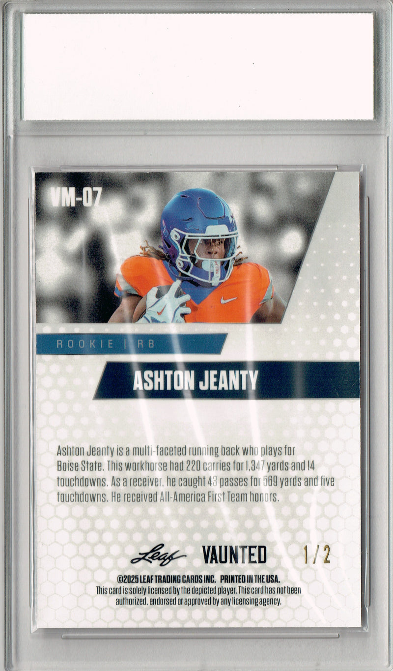 Ashton Jeanty Rookie Card Boise St / Las Vegas PGI 10 Football Trading Card 2025 Leaf Vaunted Metal #VM-07 Red 2 Made