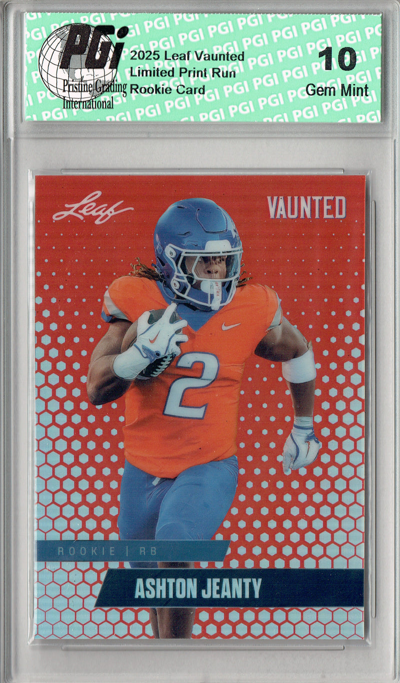 Ashton Jeanty Rookie Card Boise St / Las Vegas PGI 10 Football Trading Card 2025 Leaf Vaunted Metal #VM-07 Red 2 Made